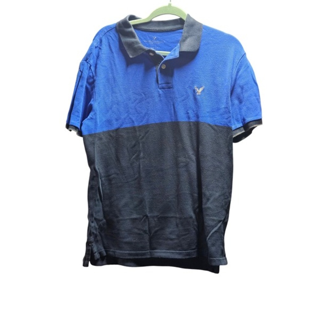 American Eagle‎ Mens Polo Shirt Blue Black SZ L